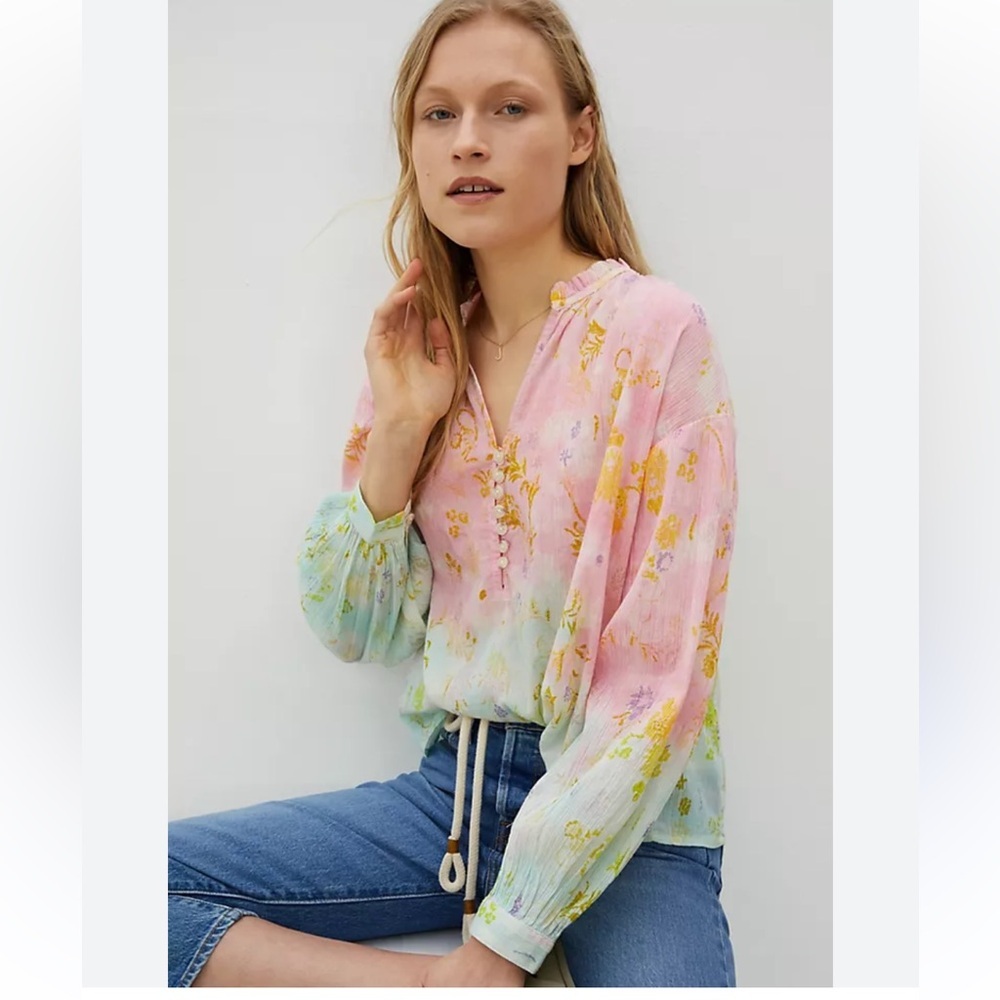 Anthropologie Pilcro Tavi Tie Dye Floral Gauze Blouse Size Medium